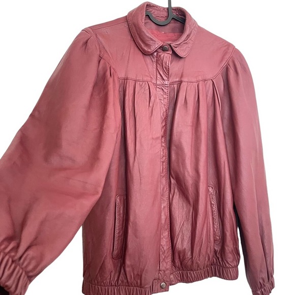 Vintage Intuitions Red Leather Long Sleeve Collared Jacket Size 12 - Picture 4 of 5